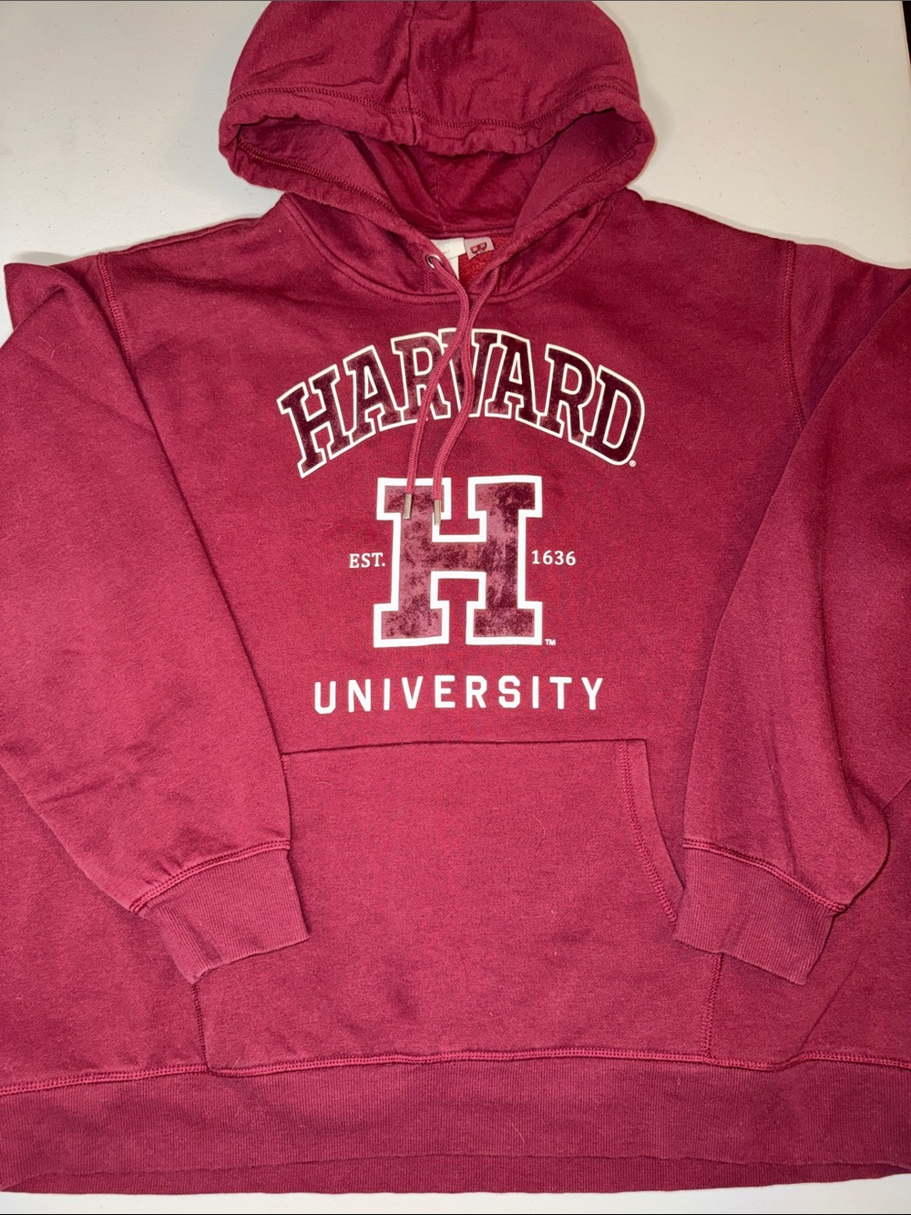 H&M Maroon Crewneck Hoodie with Harvard Graphic